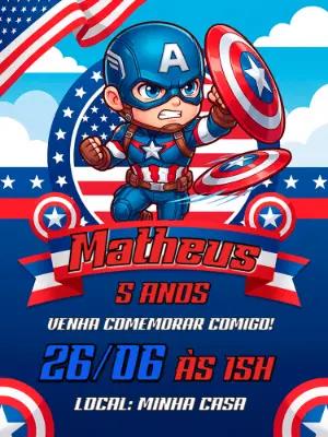 Convite Digital Herói Capitão América Modelo Editável
