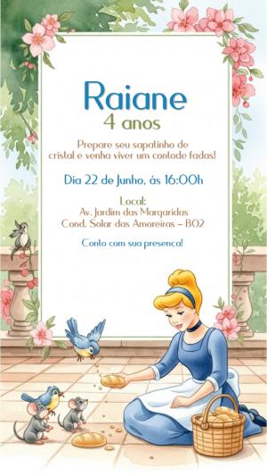 Convite de Aniversário Cinderela Princesa para Editar Online