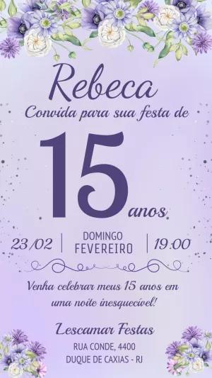 Convite 15 Anos Floral Lilás para Editar Online