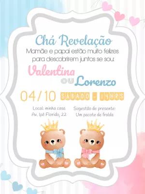 Convite Chá Revelação Ursinhos Realeza para Editar Online