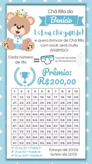 Convite Chá Rifa Ursinho Príncipe Azul para Editar Online