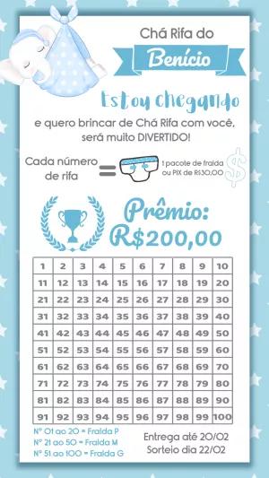 Convite Chá Rifa Elefantinho Azul para Editar Online