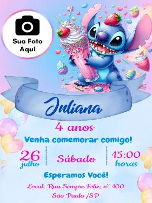 Convite de Aniversário Stitch com Foto para Editar Online