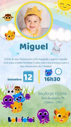 Convite Aniversário Bolofofos com Foto para Editar Online