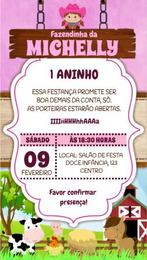 Convite Aniversário Fazendinha Menina para Editar Online