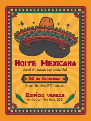 Convite Festa Mexicana com Sombrero e Pimentas para Editar Online