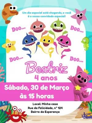 Convite de Aniversário Baby Shark para Editar Online