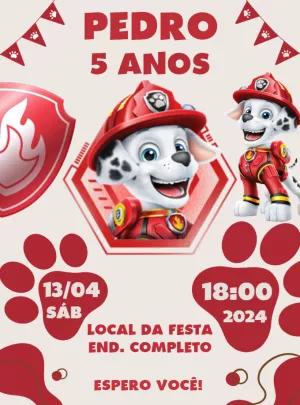 Convite Aniversário Patrulha Canina Marshall para Editar Online
