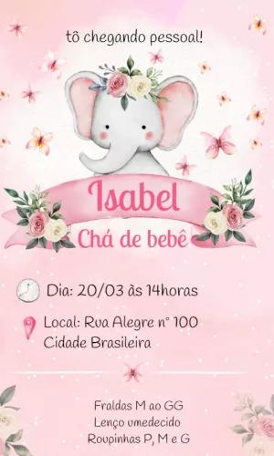 Convite Chá de Bebê Elefantinha Rosa para Editar Online