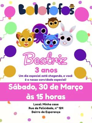 Convite Aniversário Bolofofos com a Turma para Editar Online