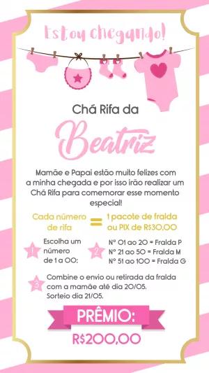 Convite Chá Rifa Menina Varal de Roupas para Editar Online