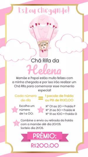 Convite Chá Rifa Ursinha Baloeira Rosa para Editar Online