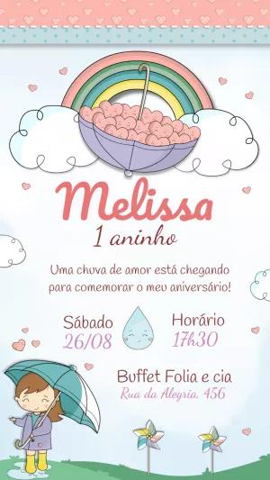 Convite Aniversário Chuva de Amor com Arco-Íris para Editar Online