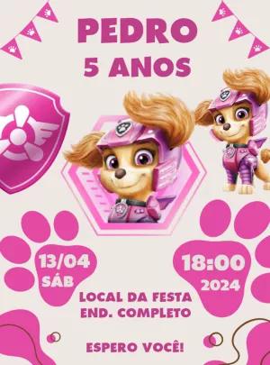 Convite Aniversário Patrulha Canina Skye para Editar Online