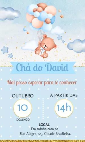 Convite Chá de Bebê Ursinho Baloeiro para Editar Online