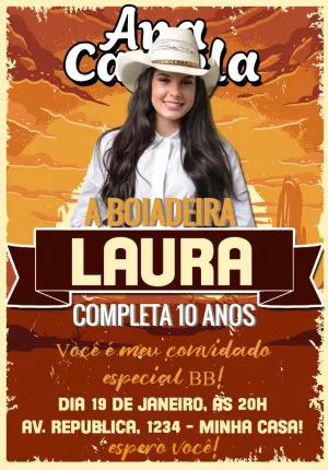 Convite Aniversário Ana Castela Boiadeira para Editar Online