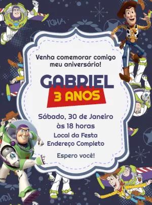 Convite de Aniversário Toy Story com Woody e Buzz para Editar