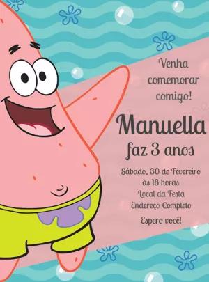 Convite Aniversário Patrick Estrela para Editar e Imprimir