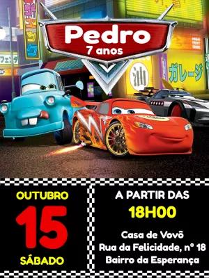 Convite de Aniversário Carros com Relâmpago McQueen para Editar