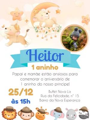 Convite Aniversário Leão Safari com Foto para Editar Online