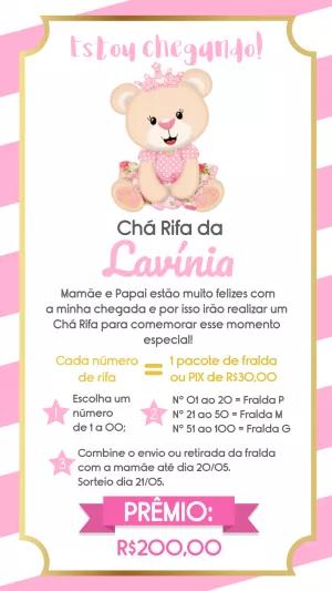 Convite Chá Rifa Ursinha Princesa para Editar Online