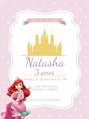 Convite Aniversário Ariel Princesa da Disney para Editar Online