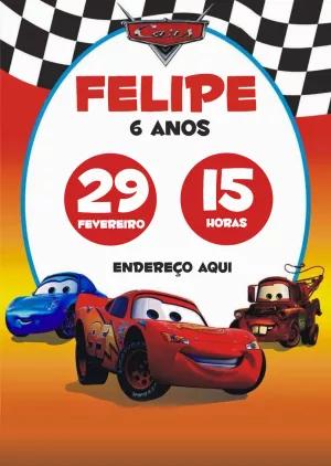 Convite Aniversário Carros com Personagens para Editar Online