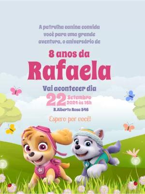 Convite de Aniversário Patrulha Canina Menina para Editar