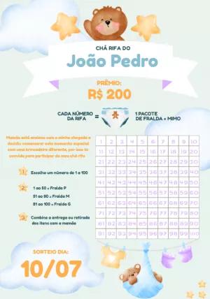 Convite Chá Rifa Ursinho Fofo para Editar Online