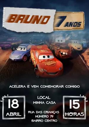 Convite de Aniversário Carros com McQueen para Editar Online