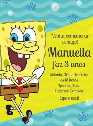 Convite de Aniversário Bob Esponja Sorrindo para Editar
