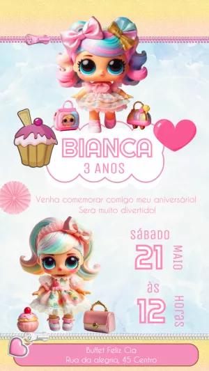 Convite de Aniversário Boneca Lol Surprise para Editar Online