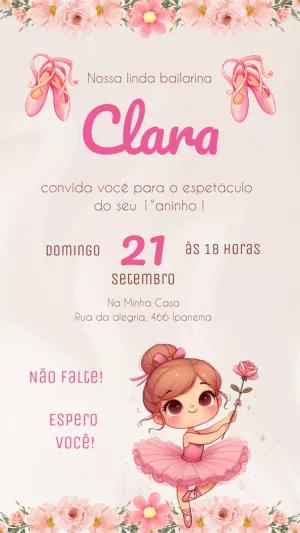 Convite Aniversário Bailarina Delicada para Editar Online