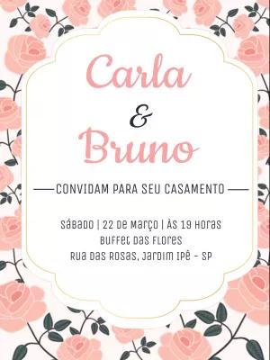 Convite de Casamento Floral Rosa para Editar Online