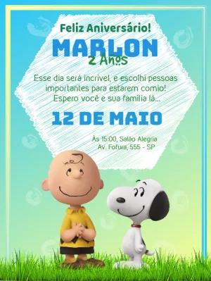 Convite de Aniversário Snoopy e Charlie Brown para Editar