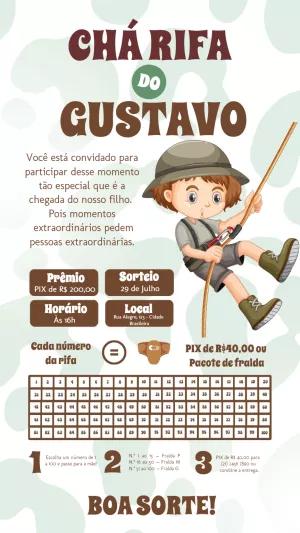 Convite Chá Rifa Menino Aventureiro para Editar Online