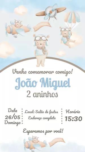 Convite de Aniversário Urso Aviador para Editar Online
