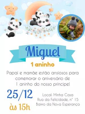 Convite Aniversário Panda Fofo com Foto para Editar Online