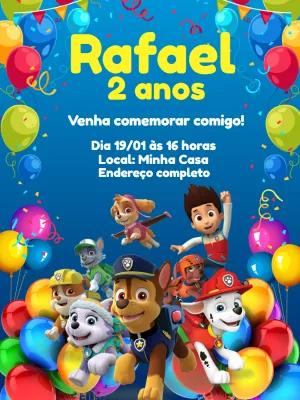 Convite Aniversário Patrulha Canina para Editar Online