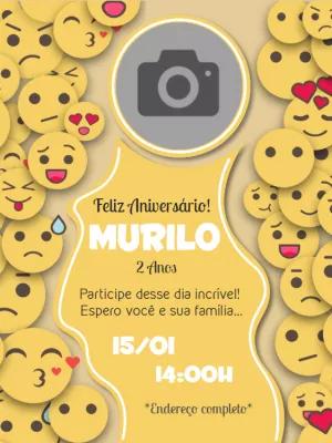 Convite de Aniversário Emoji com Foto para Editar Online