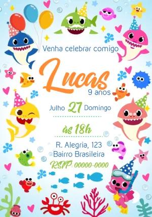 Convite de Aniversário Baby Shark para Editar Online