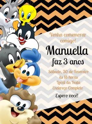 Convite Aniversário Looney Tunes Baby para Editar Online
