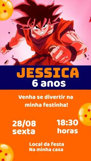 Convite de Aniversário Dragon Ball com Goku para Editar