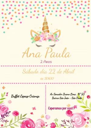 Convite de Aniversário Unicórnio Floral para Editar Online
