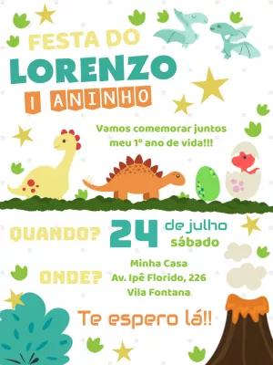 Convite de Aniversário Dinossauros para Editar Online