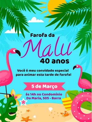 Convite de Aniversário Flamingo Tropical para Editar Online
