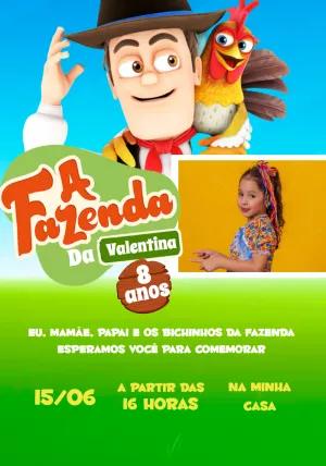 Convite Aniversário Fazendinha com Foto para Editar Online