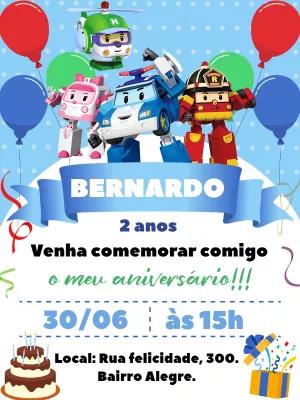 Convite de Aniversário Robocar Poli para Editar Online
