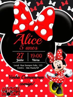 Convite de Aniversário Minnie Mouse Vermelha para Editar Online