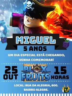 Convite Aniversário Blox Fruits com Foto para Editar Online